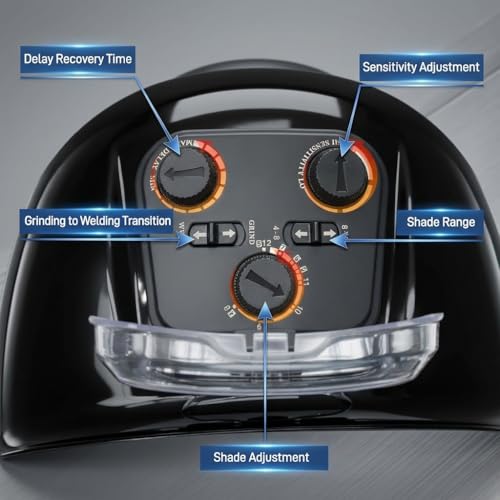 Image of WHA100 Auto Darkening Welding Helmet-CE EN175 Certification-Solar&Battery Power-4 Sensors, 0.04ms Response Time-Optical Grade 1 /1 /1 /2-True Color Wide View Screen-Shade 8-12 for SMAW, MIG, TIG, GTAW