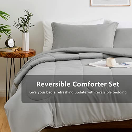 Keowin Comforter Set King 3Pc 100% Microfiber Quilted Bedding Super Soft, Breathable, Lightweight, Reversible Ab Design, Alternative For Men Women In Bedroom (Grey) #TOP3