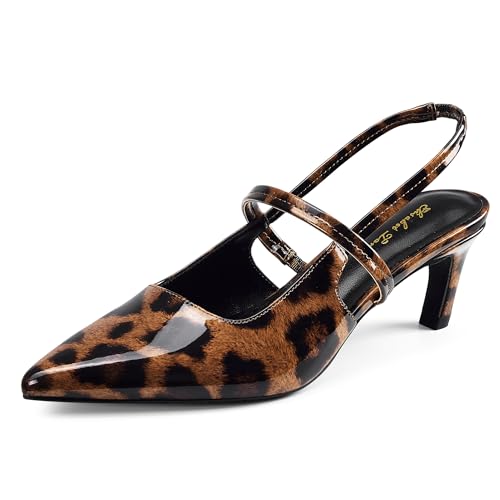 Image of Elisabet Tang Women's Kitten Heel Slingback Low Pumps 3 Inches Stiletto Pointed Closed Toe Elegant Dressy Bridal Wedding Party Shoes