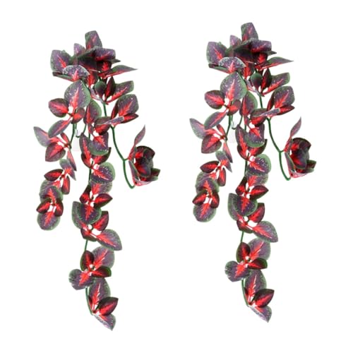 BESPORTBLE 2St Aquarium-Ornamente Pflanzen Bartschmuck Reptilienzubehör aquaristik zubehör Aquarium Zubehör kunstpflanze Anlage Kunstrasen Aquariumdekorationen Urwald schmücken Rattan rot