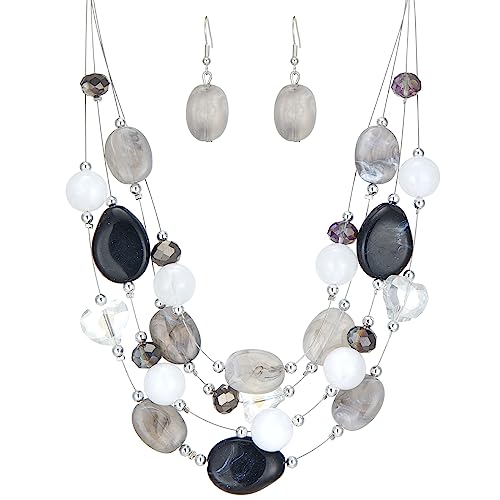 Collar de cuentas gruesas y aretes coloridos de mujer estilo bohemio