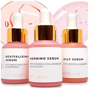ATIS Naturals Anti-Aging Facial Serums, Vitamin C, Retinol and Hyaluronic Acid Serum for Firming, Restoring & Hydrating | Fine Lines, & Wrinkles Remover, Tone & Revitalize (3 x 1 Fl Oz)