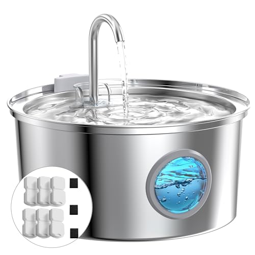 Photo 1 of Cat Fountains for Drinking Stainless Steel: 108oz/3.2L Cat Water Fountain Led Light - Running Pet Water Fountain Filtered - GIOTOHUN Faucet Like Pet Water Fountains for Cats Indoor with 9 Filters