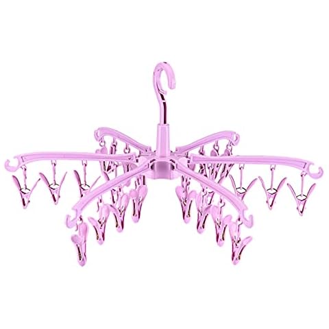 CMOISO 365° Rotation Sock Hanger for Washing Line, 1 Pcs Foldable Underwear Dryer with Pegs, Sock Dryer with Pegs, Underwear Hanger for Washing Line for Laundry Underwear Socks Bra Panty (Pink) Cover