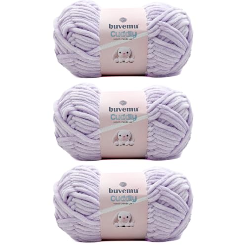 Image of Cuddly Velvet Chenille Yarn, Super Soft Fluffy Bulky for Knitting Crocheting Crafting Blanket Amigurumi, Durable for Shedding, 100 Gram (3.53 Ounces) 109 Yards (100 Meters) (Lilac) (3 Skeins)