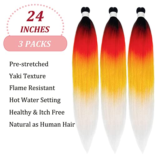 Upruyo Pre Stretched Rainbow Braiding Hair Ombre Orange Yellow Blue Purple Kids Colorful Braiding Hair Extensions For Braids Synthetic Fake Hair For Braiding ​(26 In 3 Packs) #TOP1
