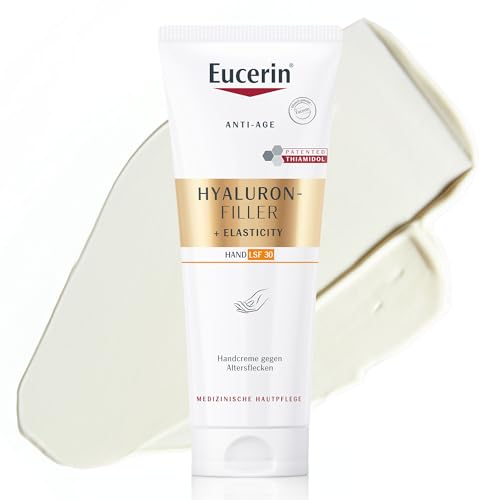 Eucerin Hyaluron-Filler + Elasticity Handcreme gegen Altersflecken LSF 30 75 ml, Anti-Aging Hautpflege für die Hände, Lotion mit Thiamidol, Hyaluronsäure und Arctiin