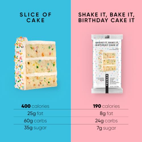 Image of TRUBAR Vegan Protein Bar, Shake it Bake it Birthday Cake it, Gluten Free, Plant Based Protein, Dairy Free, Non GMO, Soy Free, No Sugar Alcohols, 12G Protein, 12G Fiber, 23G Carb, Snack Bars, 12ct