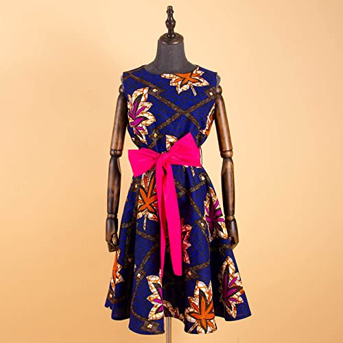 African Dresses for Women Ankara Print Sleeveless A-line Dress with Belt Dashiki Casual Party Wedding2
