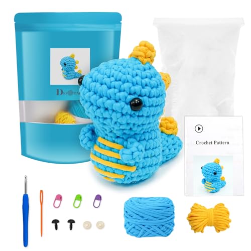 Dasonwin Learn to Crochet Kit for Beginners,Crafts for Adults, Knitting Kit with Step-by-Step Video Tutorials,Amigurumi Kits Crochet- Dinosaur…