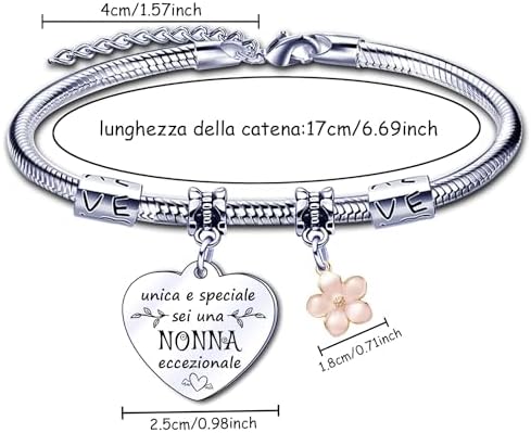 LParkin Braccialetto della nonna, doppio bracciale per la nonna, in acciaio inossidabile, migliore nonna, regolabile, regalo per la nonna, 17+5cm, Acciaio inossidabile