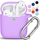 AirPods Case Cover with Keychain, Full Protective Silicone AirPods Accessories Skin Cover for Women Girl with Apple AirPods Wireless Charging Case,Front LED Visible-Lavender