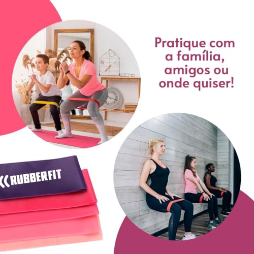 Kit 5 Mini Bands Elástico para Exercício Treino Academia em Casa 5 Níveis de Intensidade (Rosa)