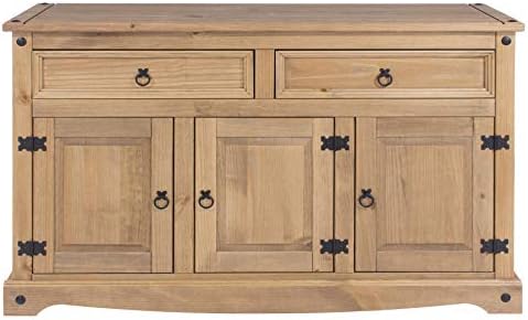 Home Source Corona Pine Sideboard 2 Drawer 3 Door Cupboard Waxed Cabinet Solid Wood