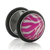 plug fake gauges  Fake Plug Pendientes Zebra Rosa/Blanco