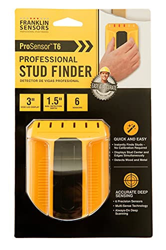 Franklin Sensors T6 Professional Stud Finder With 6-Sensors For The Highest Accuracy Detects Wood & Metal Studs With Incredible Speed, Yellow #TOP6