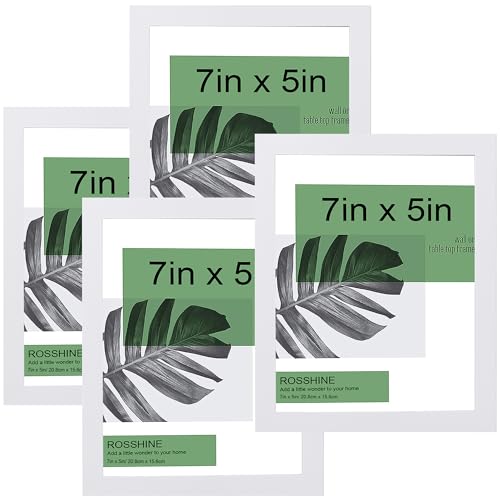 7X5 White Photo Frames with Mount, 4pack Solid Wood 7x5 Picture Frames for Wall or Tabletop, Premium 5x7 White Frame with Safe Perspex