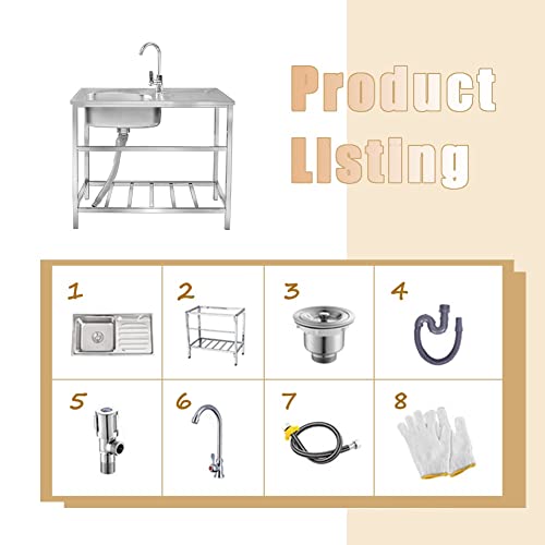 Utility Sink Multipurpose Stainless Table With A Sink And Storage Shelve Workstation Sink Commercial Sink Kitchen Prep Sink Silver Single Bowl (Color : Silver, Size : A) #TOP1