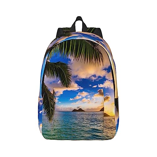 Sac à dos décontracté noir pour ordinateur portable S avec motif océan coucher de soleil OUSIKA