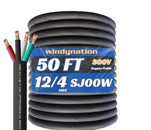 Câble d'alimentation portable SJOOW 12 AWG 4 conducteurs fil SO 15,2 m 300V