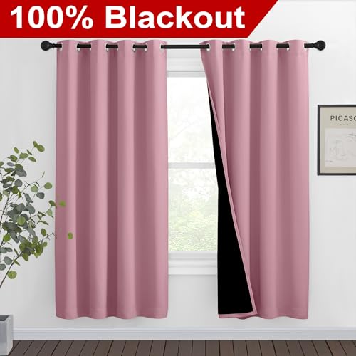 Image of NICETOWN Crystal Pink Full Shade Curtain Panels, Pair of Thermal Insulated & Energy Efficiency Blackout Curtains for Living Room Windows, Lined Silky Performance Window Dressing (46 inch Wide x 72 inch Long)