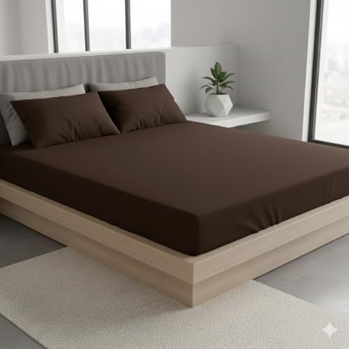 Image of 100% Waterproof Premium Cotton Feel Mattress Protector Double Bed Size, 72x72 Inches | Breathable and Hypoallergenic Ultra Soft Fitted Bed Protector Cover Fits Upto 10 Inches-(Brown)