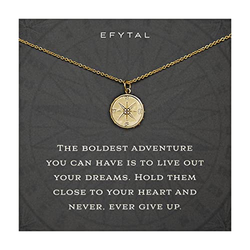 EFYTAL Sterling Silver or Gold Plated Studded Compass Necklace - Inspirational Gifts for Women: Retirement, Friendship, Farewell or New Job