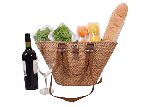 Generic French Market Basket, Khaki, Leather, Adjustable Strap, 15"4