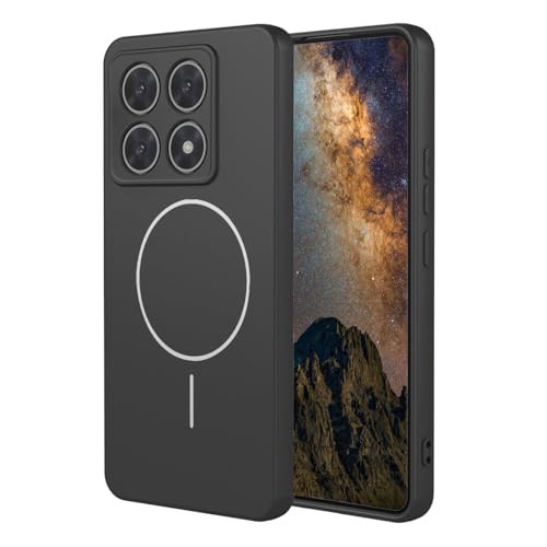 YUECXIN Magnetic Case for Xiaomi 14T Pro, Ultra thin Liquid Silicone Silky Touch Cover, Support MagSafe Wireless Charging, Soft Shockproof TPU Bumper Case. Black