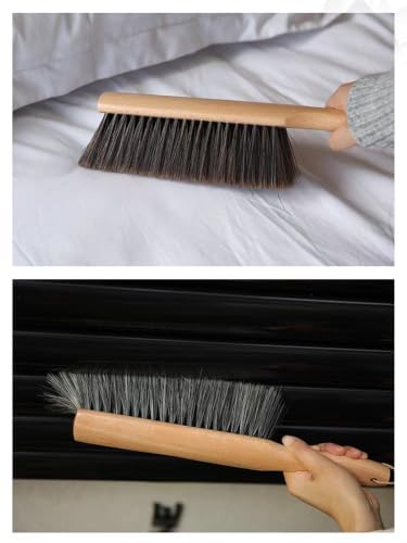 Image of Soft Bench Brush Wooden Handle for Shop Counter Sofa 14 inch (2pcs Gray) | Large Foxtail Soft Bristle Hand Broom for Upholstery Furniture, Fabric Couch, Garage, Outdoor, Beach Sand, Dustpan Brush Only