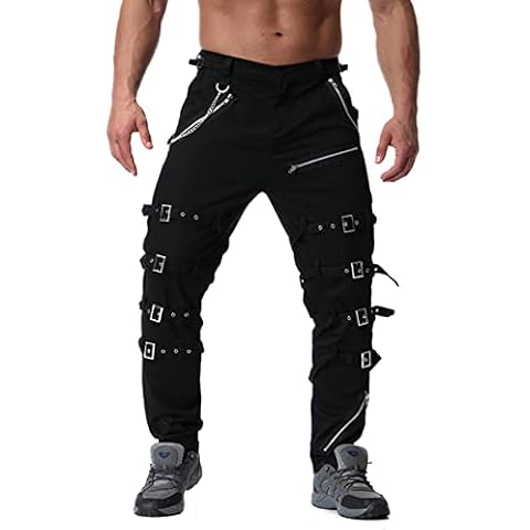 Idopy Men`s Steampunk Gothic Hip Hop Punk Rock Techwear Pants with Chain Black/30 Cover