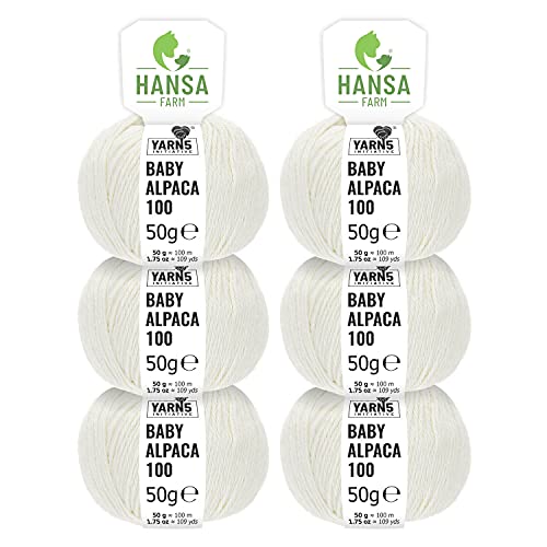 HANSA-FARM 100% Laine d’alpaga (bebé) dans 50+ Couleurs (ne Gratte Pas) - Kit de 300g (6 x 50g) - Laine Baby alpaga pour Tricot & Crochet dans 6 épaisseurs de Fil de Nature Cover