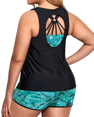 Image of Holipick Women Plus Size Swimsuits - Athletic 3 Piece Tankini with Shorts