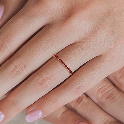 Trijewels Round Ruby 7/8 Ctw French Set Womens Eternity Wedding Anniversary Stackable Band 14K White Gold.size 5.5 #TOP4