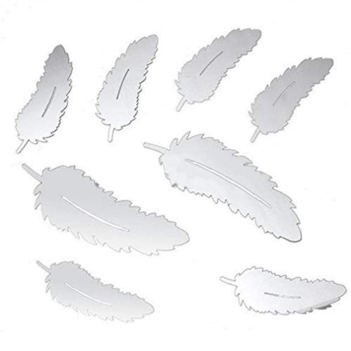 Aofocy Premium 8 PCS Plume Miroir Miroir Stickers Muraux Acrylique DIY Sticker Mural Décoration de La Maison Argent