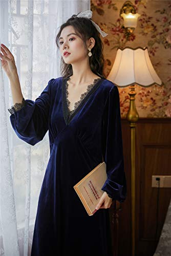 Women's Vintage Victorian Sleepwear Long Sleeve Fleece Nightgown Pajamas Nightwear Lounge Dress3