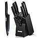 Set Coltelli da Cucina con Ceppo FOHERE 8 Pezzi Set di Coltelli Professionali con Affilacoltelli,Cucina da Chef con Blocco in Legno, Nero