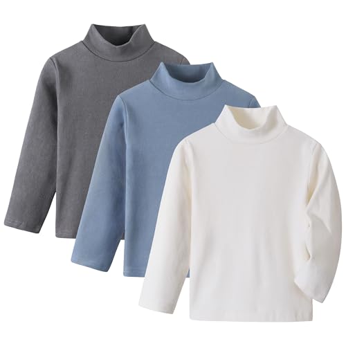Volunboy Pack de 3 Camisetas Térmicas de Cuello Alto Manga Larga para Bebés y Niños 1-6 Años(Tamaño 90,18-24 Meses,Blanco Azul Gris