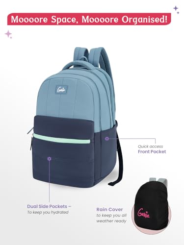 Image of Genie Marshmellow School Backpack For Girls |19 Inch-36 Litres With Laptop Sleeve, Rain cover, Three Compartments, |Best for Books, Water Bottles, Stationery, Laptop, Lunch Box & Essentials-Navy Blue