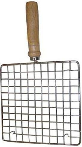 Miniatura 2 de Asador de alambre de acero inoxidable, Papad Jali, parrilla de asado de red Chapati Toast Mango redondo de madera (7.5 pulgadas)