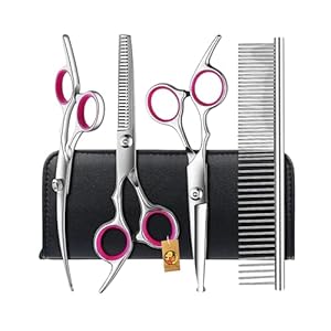 Foodie Puppies Professional Dog Grooming Scissors Kit with Safety Round Tips – (3Scissor with Comb Set) Straight, Curved & Chunker Shears/Scissors with 1 Comb, Stainless Steel Grooming Scissor