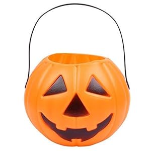 Sage Square Halloween Candy Bucket Portable Pumpkin Decor Treat Bag with Handle (Orange and Black)
