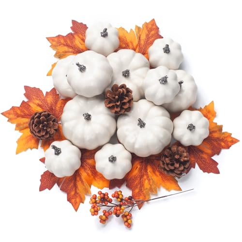GHGMAO White Artificial Pumpkins, 22 PCS Fake...