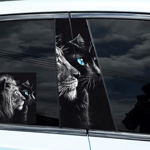 Image of 2pcs /1set Car B Pillar Sticker Decal Upgraded Vinyl Car Decals Body Side Stickers,Wolf Lions Rose Tigers Graphics Scratch Cover Large Sticker for Car Auto Van SUVs Trucks 19.6'' (Lion and cat)