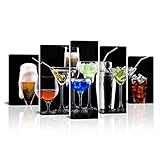 PoGoXiPoYo Large 5 Panels Cocktails Canvas Wall Art Sparkling Liquor Painting Colorful Wine Champagne Drink Pictures Framed for Pub Bar Tavern Nightclub Wall Decor Ready to Hang