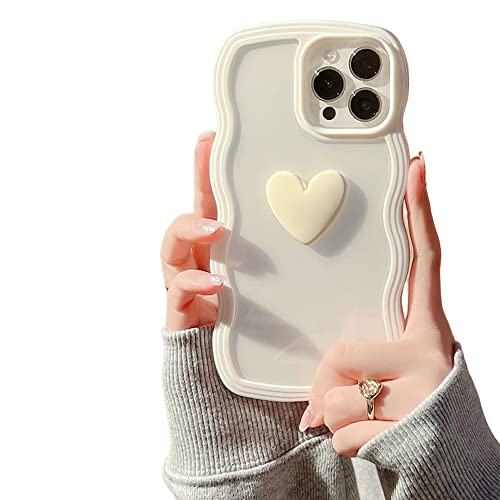 HJWKJUS Compatible with iPhone 12/12Pro Case for Girls Women,Cute 3D Love Heart Design Curly Wave Clear Transparent Case Shockproof Protective Slim Soft TPU Bumper Cover for iPhone 12/12Pro-White