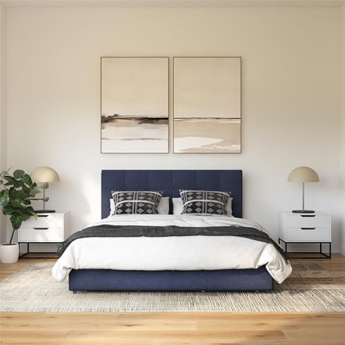 DHP Rose Upholstered Platform Bed with Underbed Storage Drawers and Button Tufted Headboard and Footboard, No Box Spring Needed, Full, Blue Linen