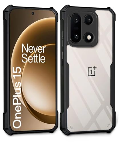 Image of WOW IMAGINE Shock Proof Clear Back Case Mobile Cover for 1+ OnePlus 15 5G (Hard | Hybrid PC + TPU | Full Armour Device & Camera Protection | Black)