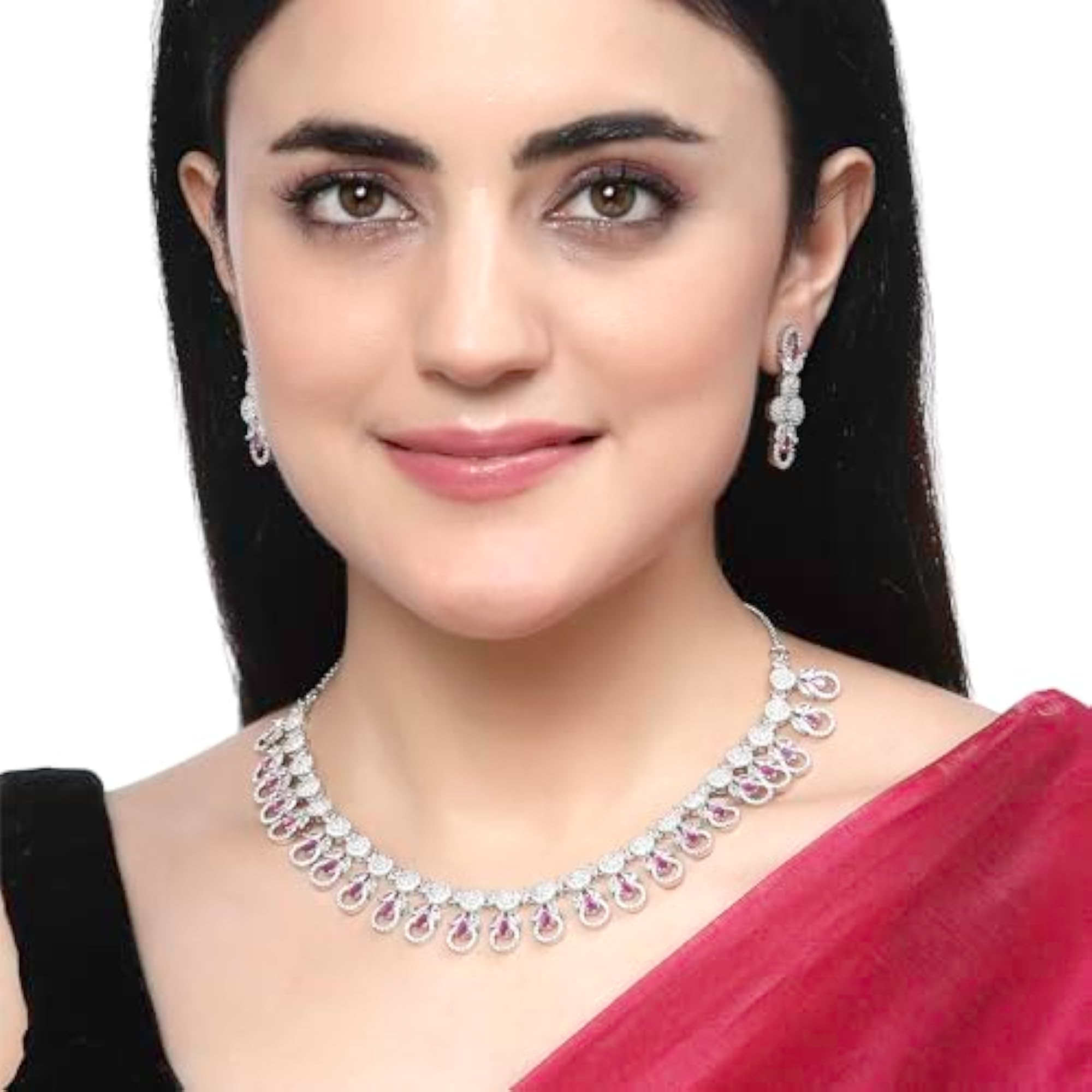 Rhodium-Plated American Diamonds Studded Necklace Set