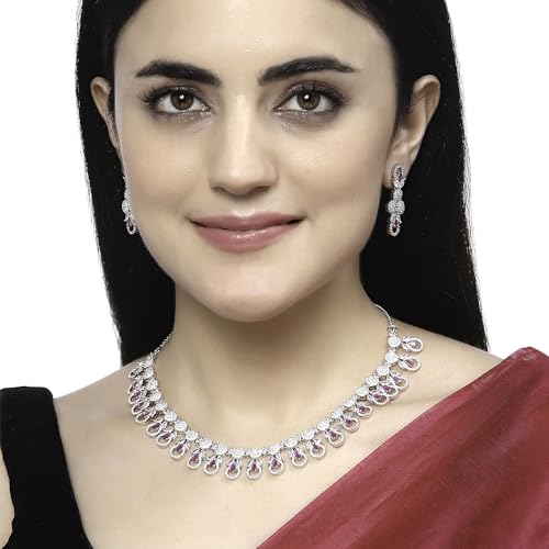 Rhodium-Plated American Diamonds Studded Necklace Set